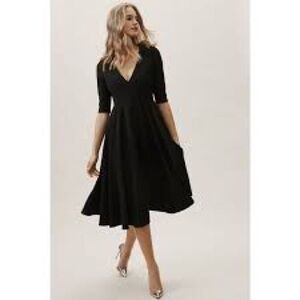 BHLDN/Anthropologie Valdis Black Deep V Crepe Tea Length Dress.Sz 14